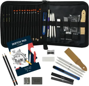 Tavolozza Drawing Art Pencils Set, 34 Pack Professional Drawing and Sketch Pencil Set in Soft-Sided Art Portfolio Storage Bags for Kids, Teens and Adults.