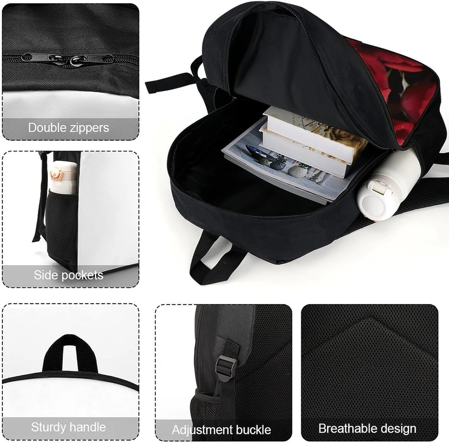 Travel Backpack for Men Women Daypack Red Rose Laptop Backpack Computer Bag Business Work Bag for Work
