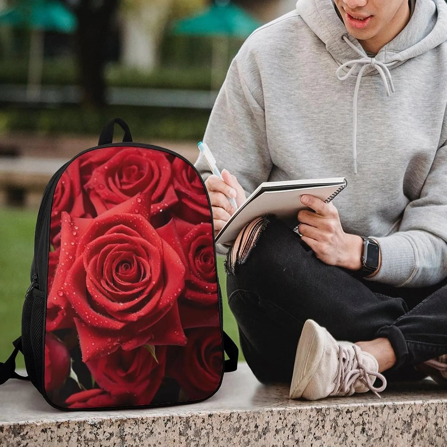 Travel Backpack for Men Women Daypack Red Rose Laptop Backpack Computer Bag Business Work Bag for Work