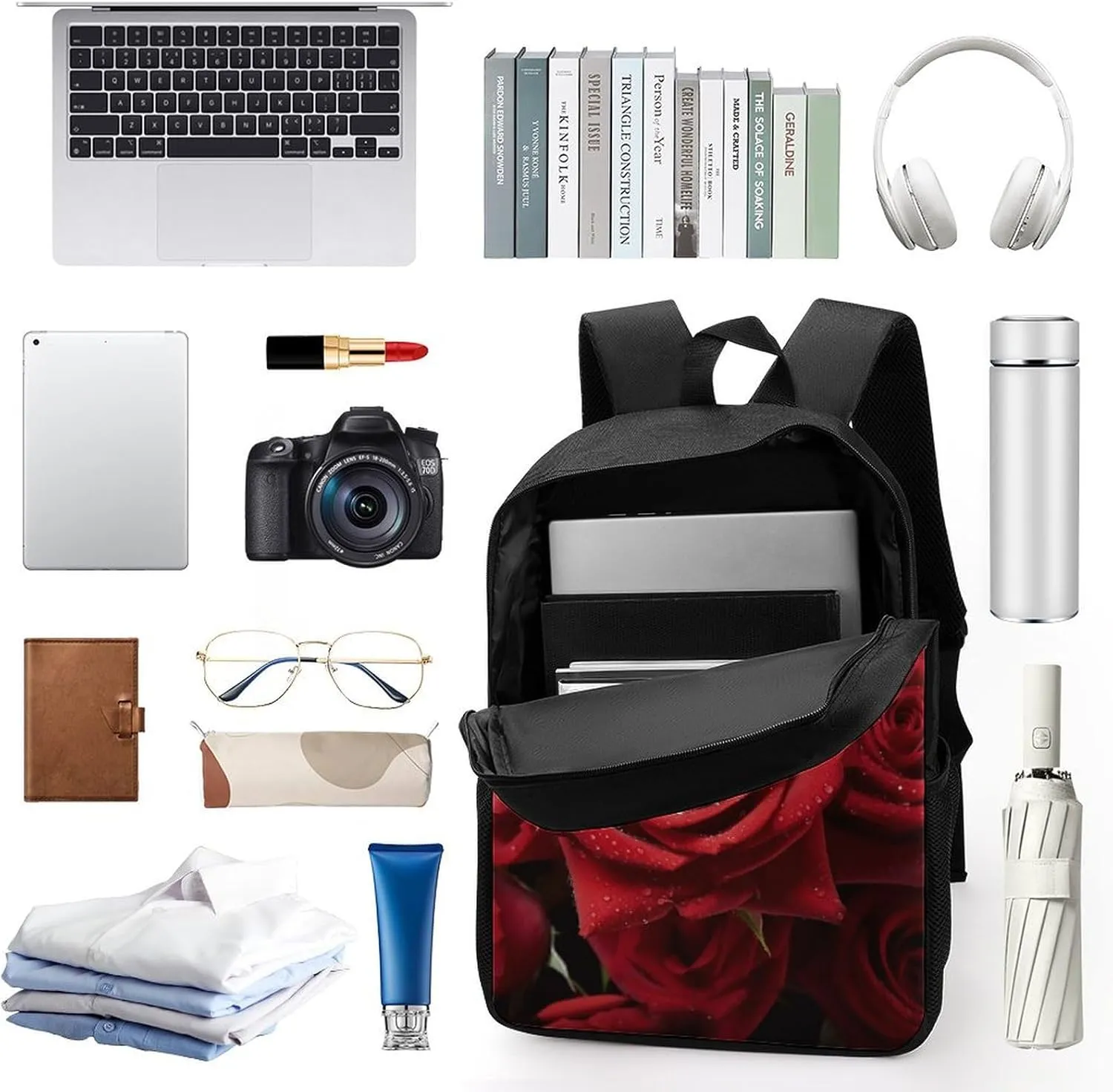 Travel Backpack for Men Women Daypack Red Rose Laptop Backpack Computer Bag Business Work Bag for Work