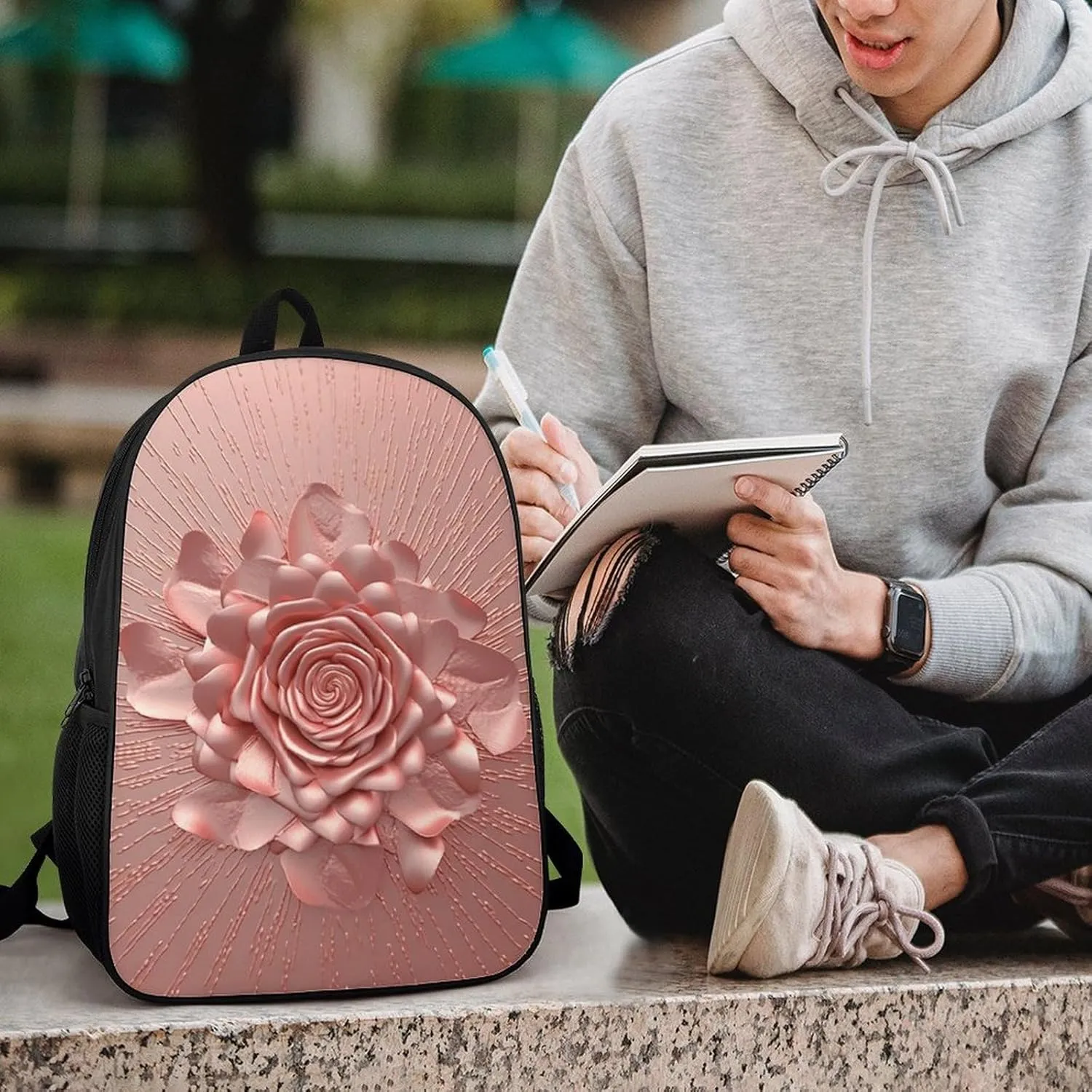 Travel Backpack for Men Women Daypack Rose Laptop Backpack Computer Bag Business Work Bag for Work, 17inch