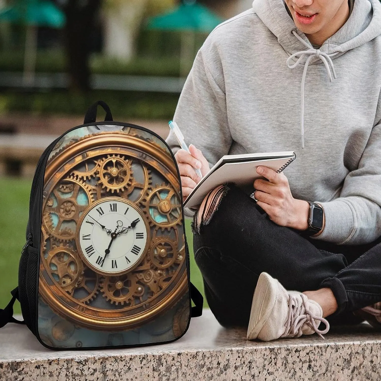 Travel Backpack for Men Women Daypack Rusty Steampunk Clock Laptop Backpack Computer Bag Business Work Bag for Work, 17inch