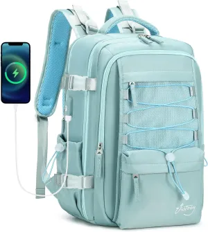 Travel Backpack for Women Men 17 Inch Laptop Backpacks with USB Port Carry on Bag Airline Approved Large College School Bookbags Waterproof Work Business Sport Rucksack Casual Daypack (Green)