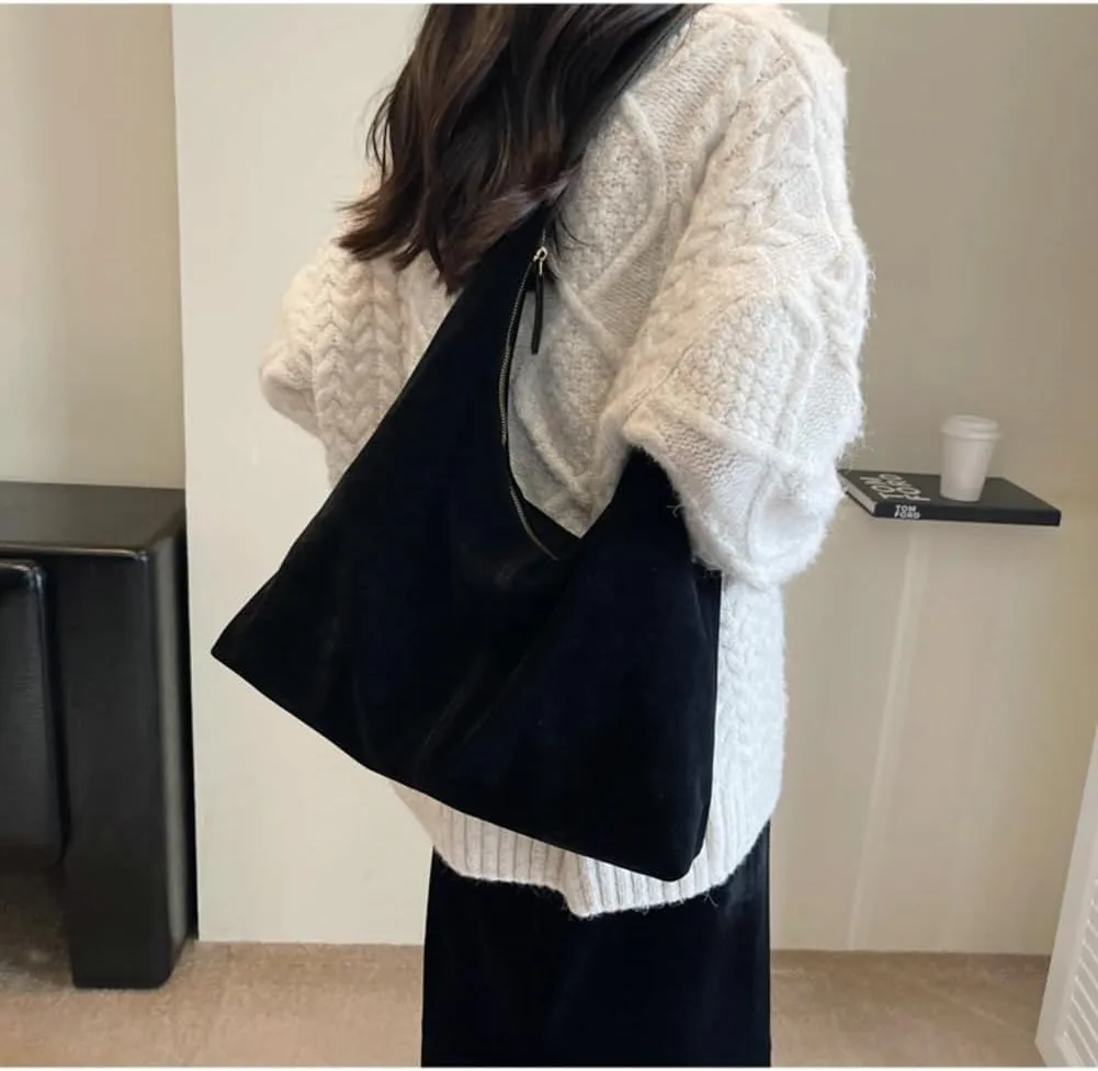 Trendy Suede Crescent Shoulder Bag Women Tote Bag Satchels Crossbody Purse Top-handle Travel College Work Tote Handbag