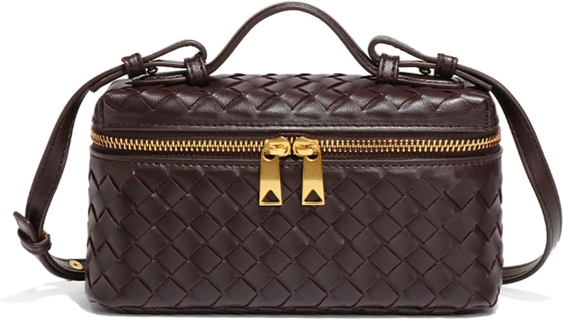 Trendy Woven Crossbody Purse Square Box Bags Women Shoulder Bag Cute Satchels Mini PU Leather Top-Handle Tote Handbag