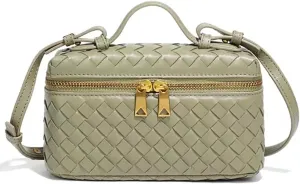Trendy Woven Crossbody Purse Square Box Bags Women Shoulder Bag Cute Satchels Mini PU Leather Top-Handle Tote Handbag