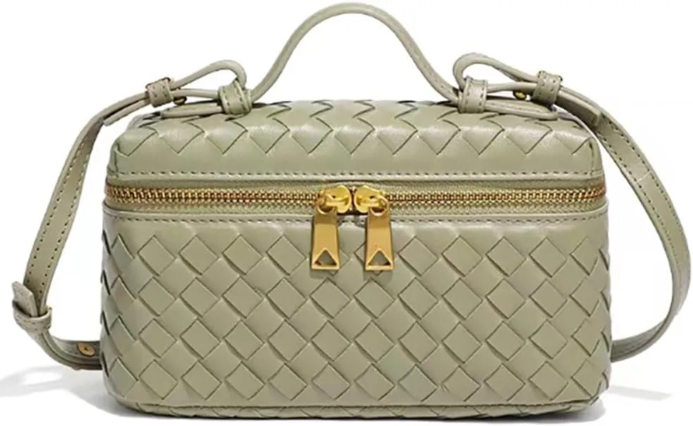 Trendy Woven Crossbody Purse Square Box Bags Women Shoulder Bag Cute Satchels Mini PU Leather Top-Handle Tote Handbag