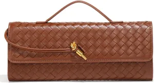 Trendy Woven Evening Clutch Purses Women Underarm Shoulder Handbag Cute Satchels Crossbody Purse PU Leather Wallet