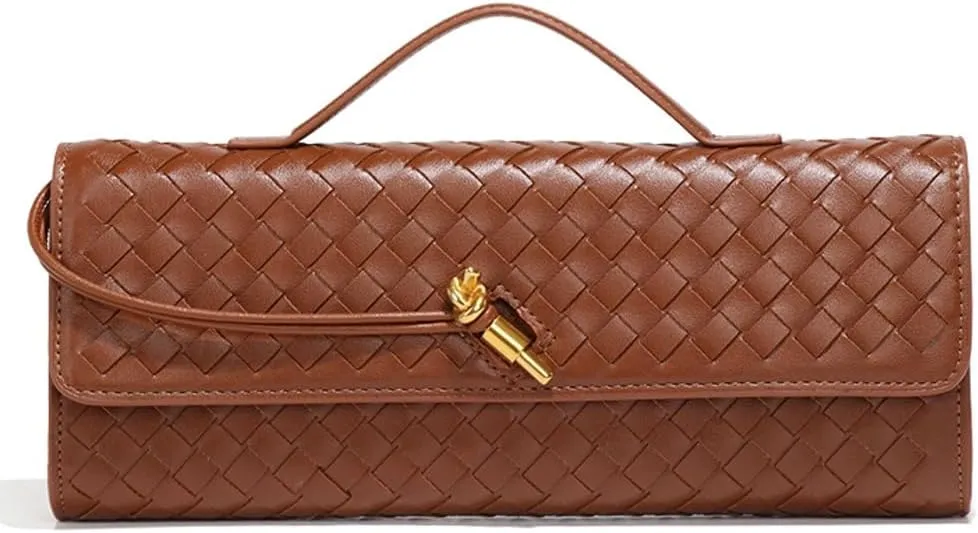 Trendy Woven Evening Clutch Purses Women Underarm Shoulder Handbag Cute Satchels Crossbody Purse PU Leather Wallet