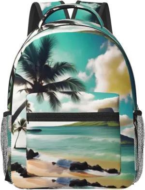 Tropical Beach Palms Backpacks For Women Men,Travel Laptop Back Pack 16.5 Inch,Work Bag Personal Item Book Bags