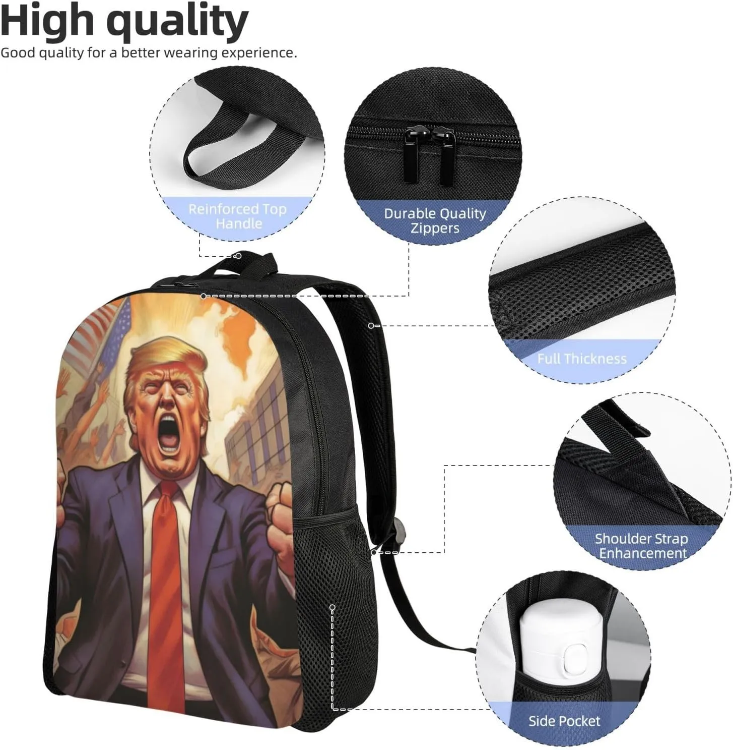 Trump Cartoon Backpack Waterproof Anti Theft Durable Light Laptop Bag Backpacks For Women Men Travel Gym Backpack