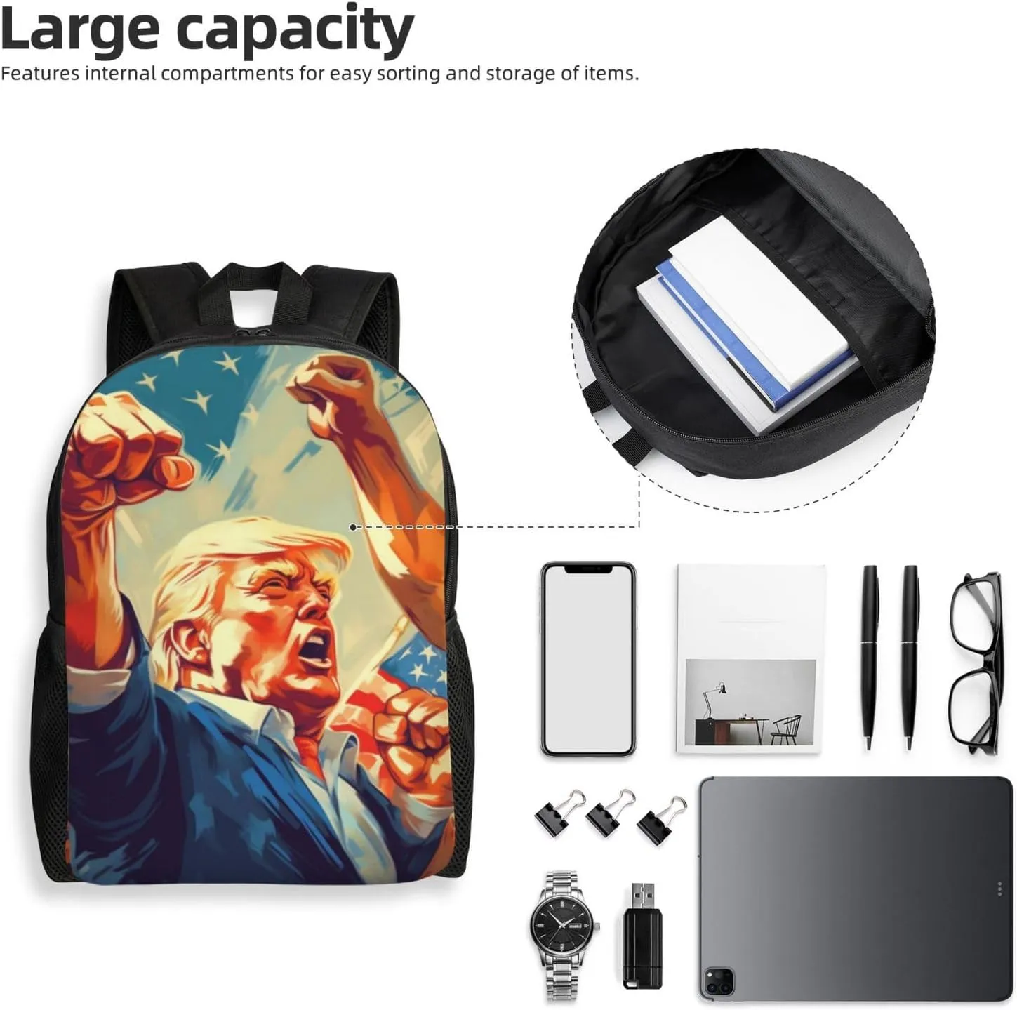 Trump Fight Backpack Waterproof Anti Theft Durable Light Laptop Bag Backpacks For Women Men Travel Gym Backpack