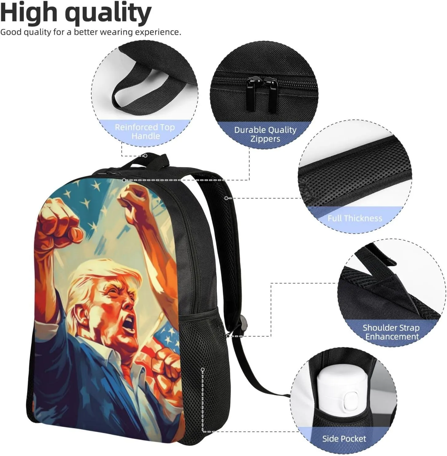 Trump Fight Backpack Waterproof Anti Theft Durable Light Laptop Bag Backpacks For Women Men Travel Gym Backpack