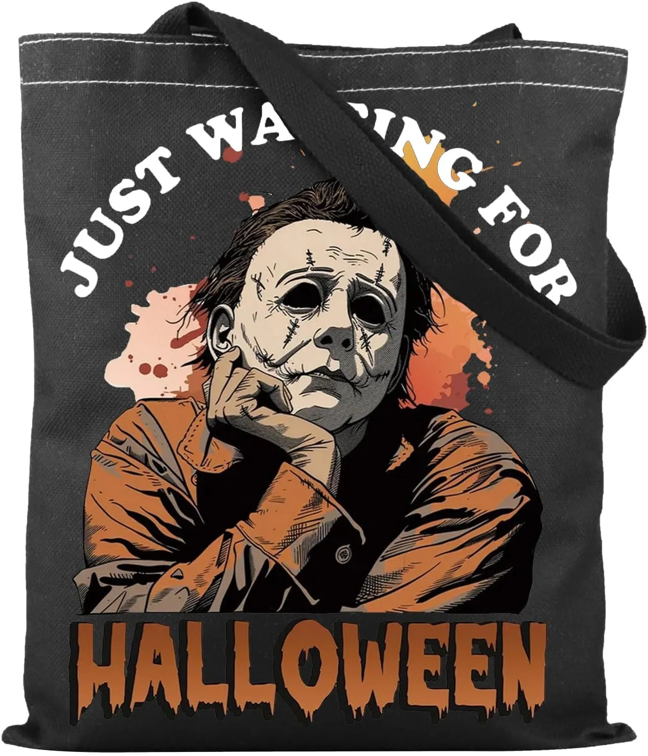 TSOTMO Horror Characters Merch Gift for Halloween Just Waiting For Halloween Tote Bag for Horror Movie Lover Spooky Season