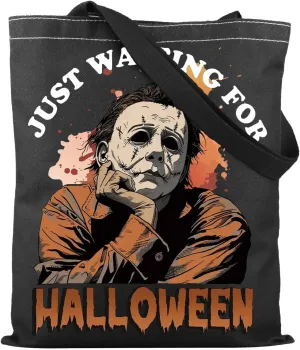 TSOTMO Horror Characters Merch Gift for Halloween Just Waiting For Halloween Tote Bag for Horror Movie Lover Spooky Season