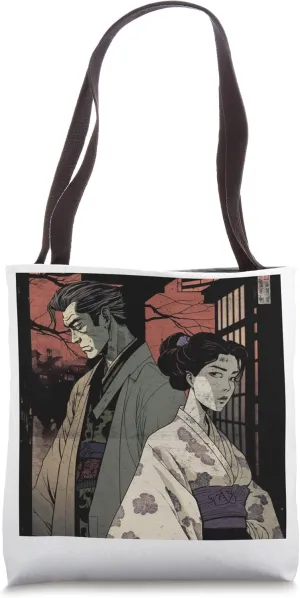 Ukiyo-E Retro Japanese Design, Romance - Love During Wartime Tote Bag