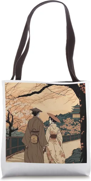 Ukiyo-E Retro Japanese Design, Romance - Love During Wartime Tote Bag