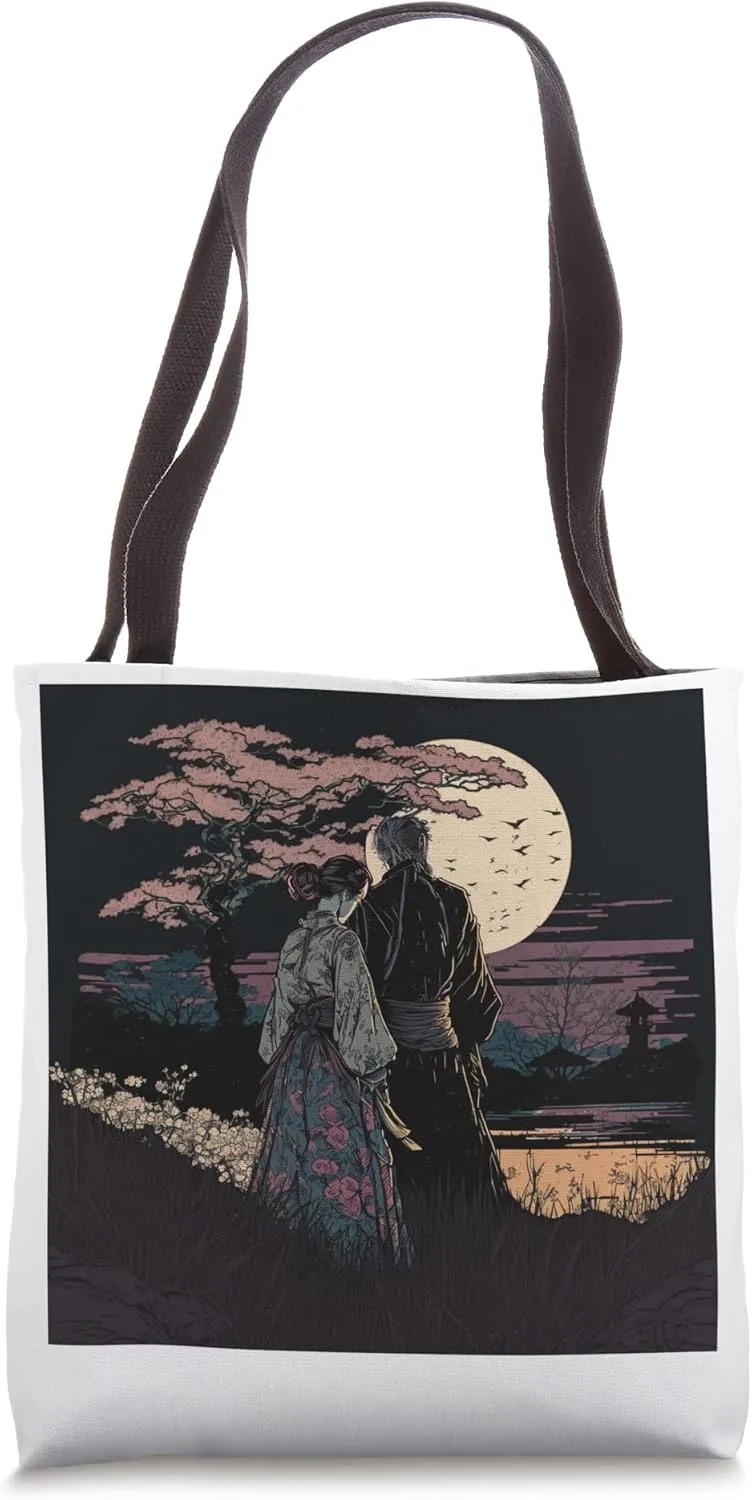 Ukiyo-E Retro Japanese Design, Romance - Love During Wartime Tote Bag