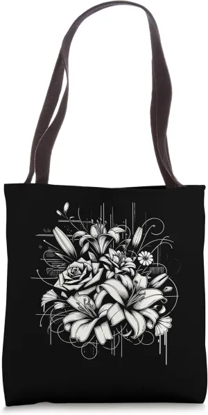 Urban Blossom Line Art - Minimalist Floral Graffiti Tote Bag