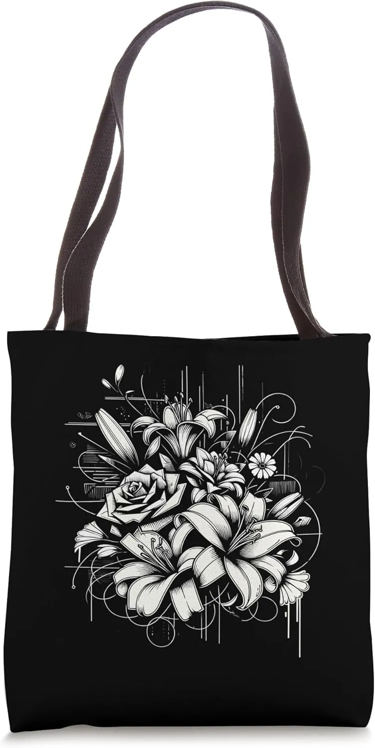 Urban Blossom Line Art - Minimalist Floral Graffiti Tote Bag