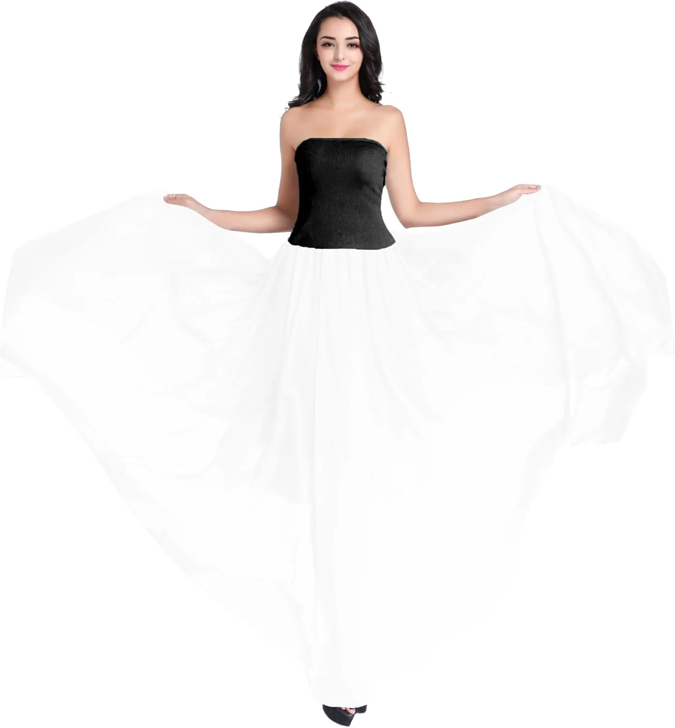 v28 Women Full/Ankle Length Elastic Pleated Retro Maxi Chiffon Long Skirt