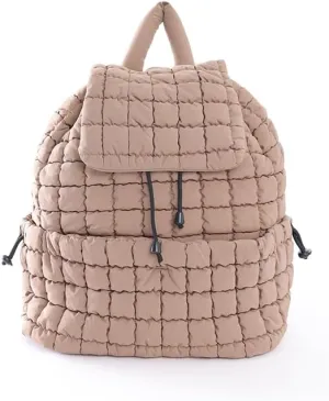 VAKAER Puffer Backpack for Women Lightweight Quilted Hiker Pack with Drawstring Padding Backpacks for Travel Gym (Khaki)