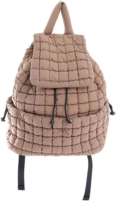 VAKAER Puffer Backpack for Women Lightweight Quilted Hiker Pack with Drawstring Padding Backpacks for Travel Gym (Khaki)