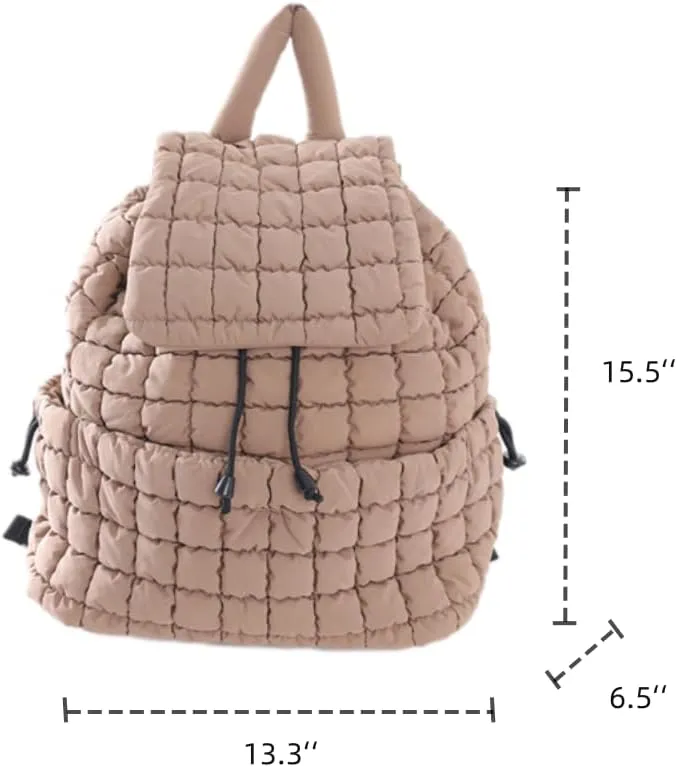VAKAER Puffer Backpack for Women Lightweight Quilted Hiker Pack with Drawstring Padding Backpacks for Travel Gym (Khaki)