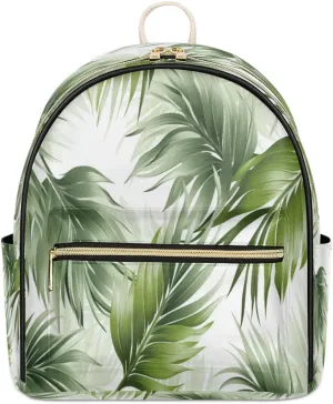 Vegetative Leaf PU Leather Backpack Mini Backpack Purse for Women Small Bag with Adjustable Strap Fashionable Travel Bag Daypack