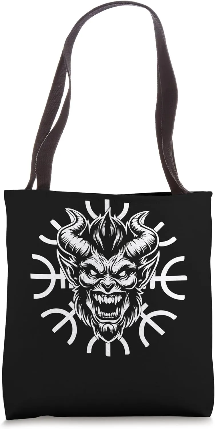 Vicious Demon Head Gothic Pentagram Occult Heavy Metal Tote Bag