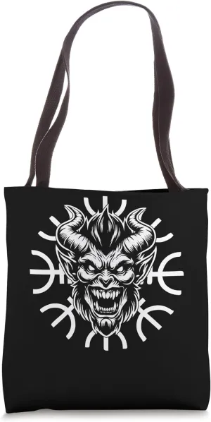 Vicious Demon Head Gothic Pentagram Occult Heavy Metal Tote Bag