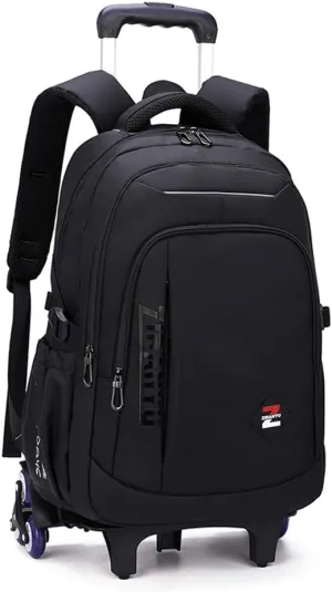 VIDOSCLA Black Kids Boys Rolling Backpack Teens Carry-on Luggage with Wheels Trolly BookBag for School-6 Wheels