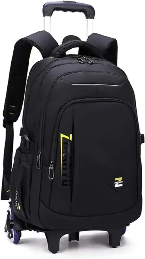 VIDOSCLA Black Kids Boys Rolling Backpack Teens Luggage with Wheels Trolly BookBag for School Black Yellow-6 Wheels