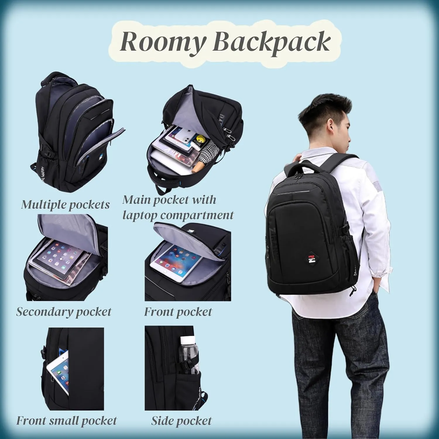 VIDOSCLA Black Kids Boys Rolling Backpack Teens Luggage with Wheels Trolly BookBag for School Black Yellow-6 Wheels