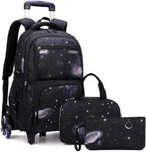 VIDOSCLA Elementary Galaxy Teens Rolling Backpack Kids Boys Luggage with Wheels Trolly BookBag for School-6 Wheels