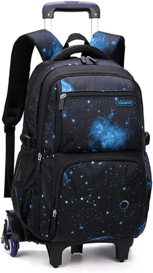 VIDOSCLA Elementary Galaxy Teens Rolling Backpack Kids Boys Luggage with Wheels Trolly BookBag for School-6 Wheels
