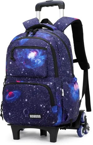 VIDOSCLA Galaxy Kids Rolling Backpack for Boys Primary Students Wheeled Bookbags for School
