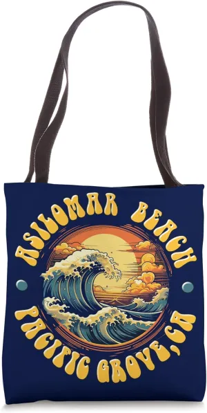 Vintage ASILOMAR BEACH Waves Sunset design. Tote Bag