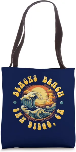 Vintage BLACKS BEACH Waves Sunset design. Tote Bag