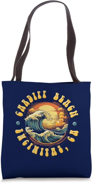 Vintage CARDIFF BEACH Waves Sunset design. Tote Bag