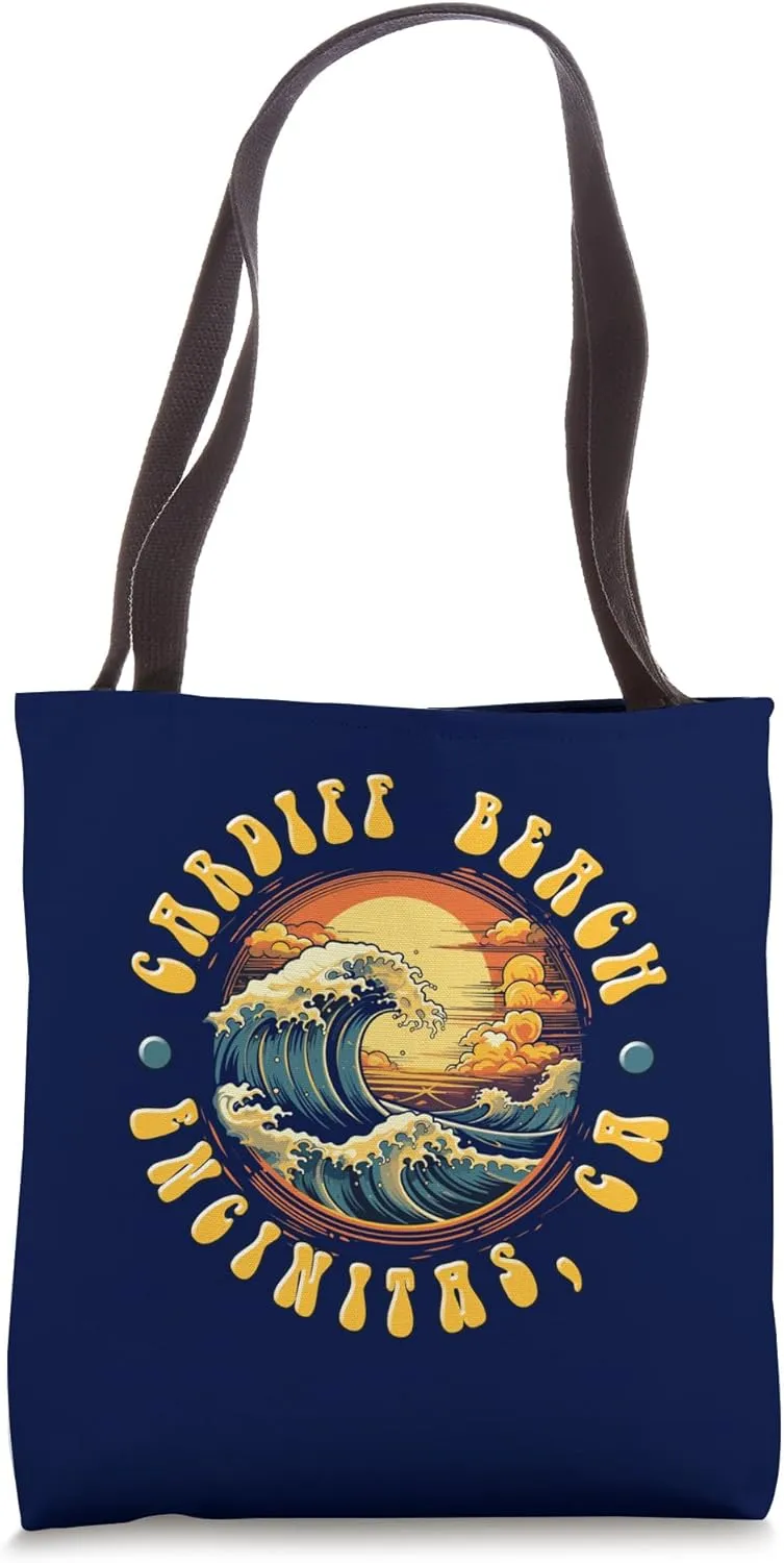 Vintage CARDIFF BEACH Waves Sunset design. Tote Bag