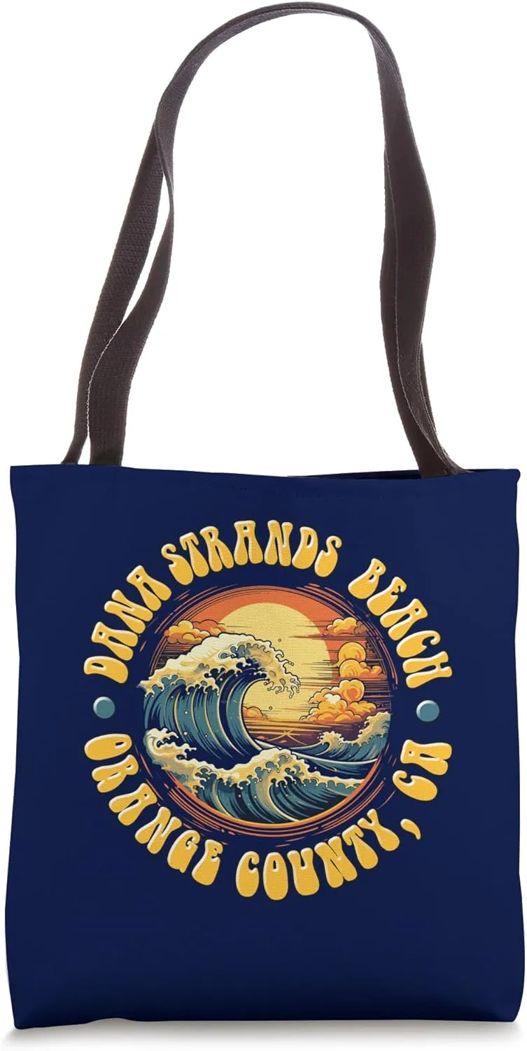 Vintage DANA STRANDS BEACH Waves Sunset design. Tote Bag