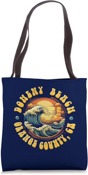 Vintage DOHENY BEACH Waves Sunset design. Tote Bag