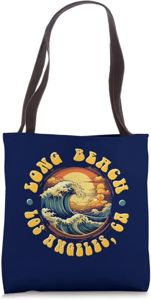 Vintage LONG BEACH Waves Sunset design. Tote Bag