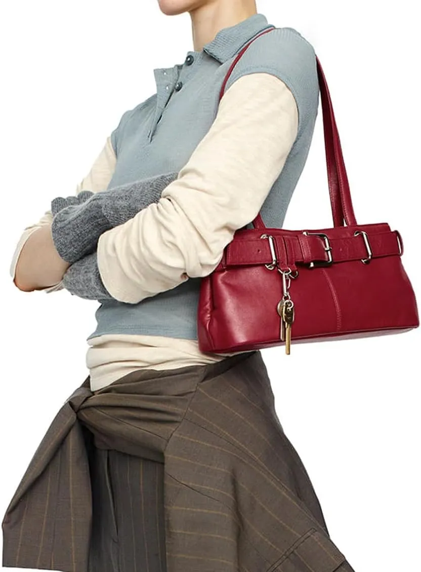 Vintage Shoulder Bag for Women Y2K Underarm Purse with Belt Buckle Small Satchel Tote Handbag