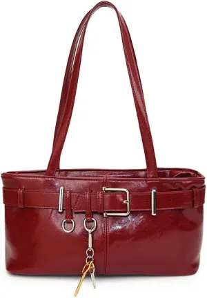 Vintage Shoulder Bag for Women Y2K Underarm Purse with Belt Buckle Small Satchel Tote Handbag
