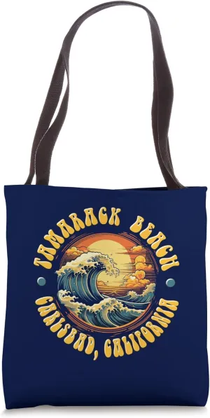 Vintage TAMARACK BEACH Waves Sunset design. Tote Bag