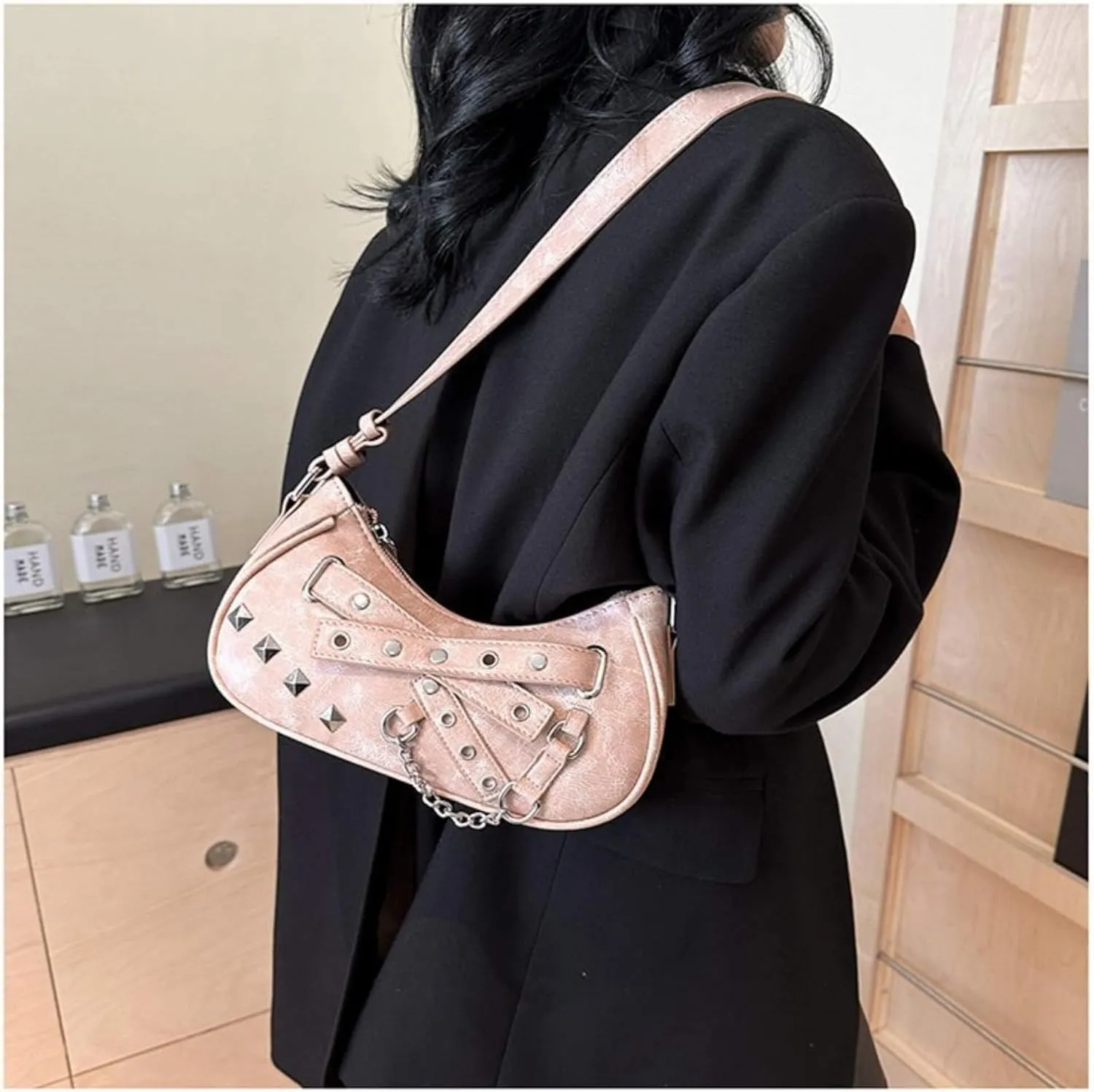 Vintage Y2K Punk Purse, Retro Fashion Gothic Tote Purse