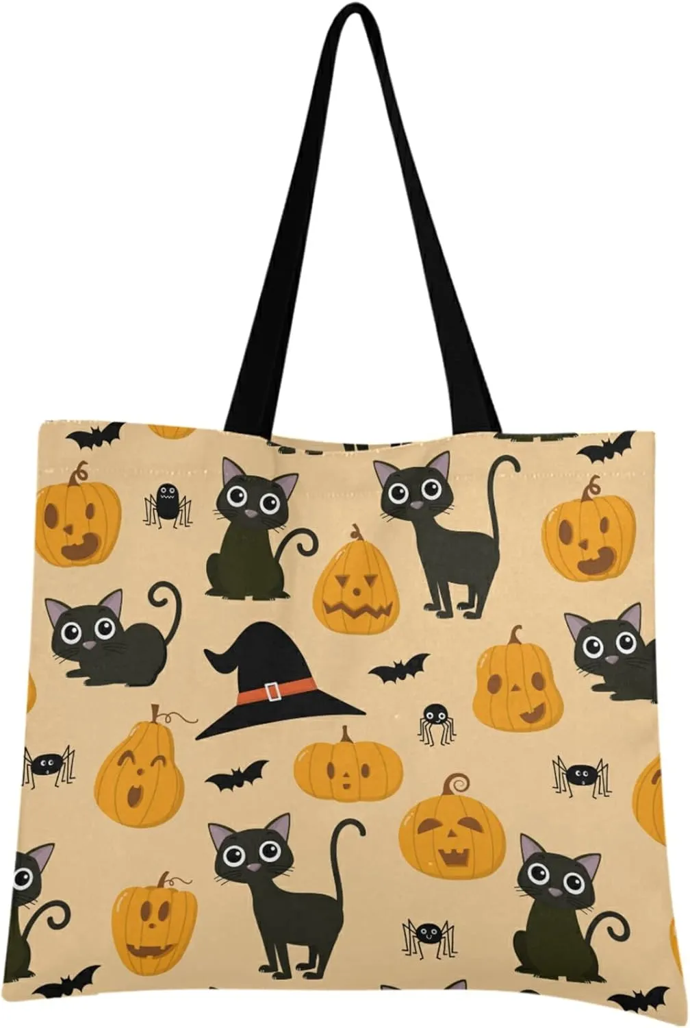 visesunny Women Extra Large Tote Bag Cute Spooky Orange Pumpkin Black Cat Bat Witch Hat Spider Shoulder Bags Ladies Beach Travel Reusable Grocery Shopping Portable Storage Handbag