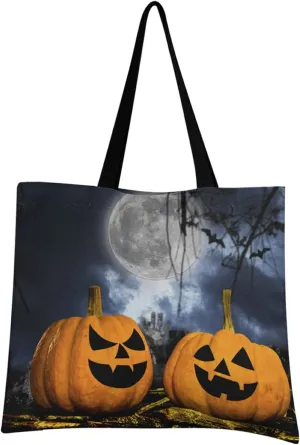 visesunny Women Extra Large Tote Bag Spooky Pumpkin Moon Dark Forest Shoulder Bags Ladies Beach Travel Reusable Grocery Shopping Portable Storage Handbag
